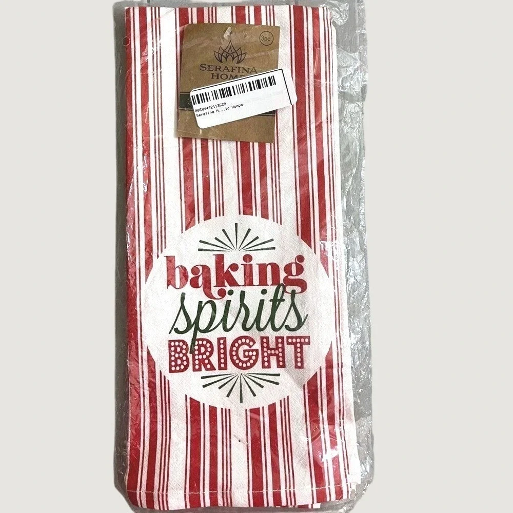 Serafina Home Kitchen Towel Set Of 3 Baking Spirits Bright Red White Festive